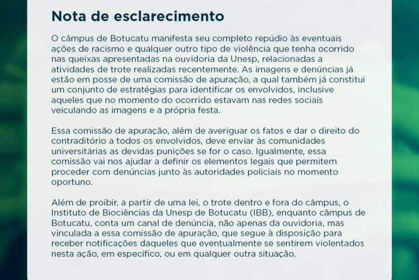 Unesp de Botucatu apura racismo durante um trote universitário