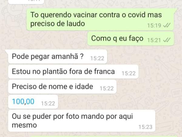 Trecho da conversa em que a negociação foi realizada