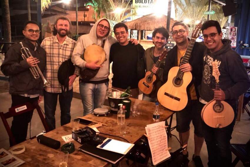 Artistas do chorinho: Hermano Neto, Flávio Curi, Wilian Xuxa, Marcílio Garcetti, Paulo Tikim, Vinicius Maniza e Guilherme Garcia