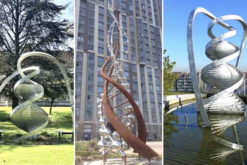 Monumentos à molécula do DNA em Cambridge, São Petersburgo e Milão ajudaram a popularizar a genética!  