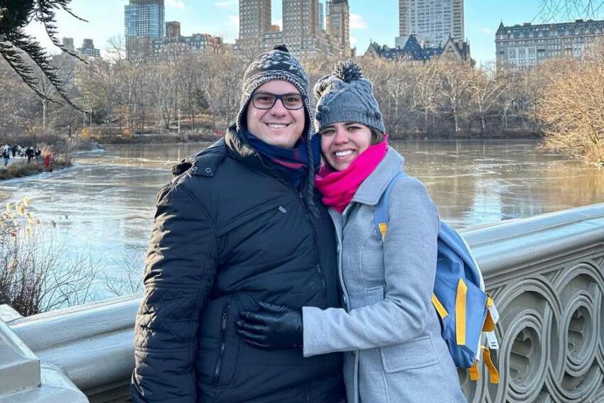 Camila Resende e Lucas Paulino ficaram encantados com a beleza do Central Park em Nova York