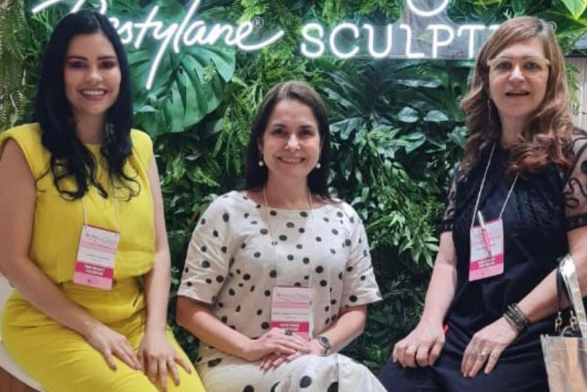 Dermatologistas, Ariane Maywald, Andreza Barcellos e Rita Moscardini em recente evento dermatológico em SP