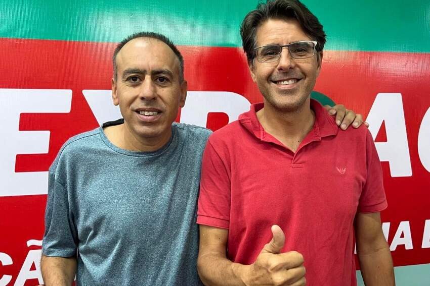 Diretor da PC Outdoors, Paulinho Cesar, com o comandante da marca PedCell em Franca, Giovane Veronêz