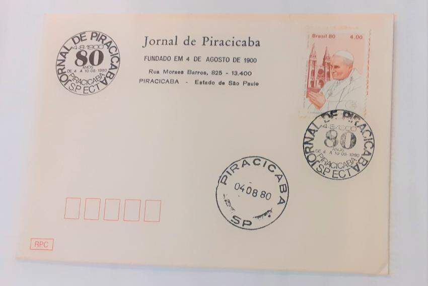Um dos selos a serem expostos, do Jornal de Piracicaba