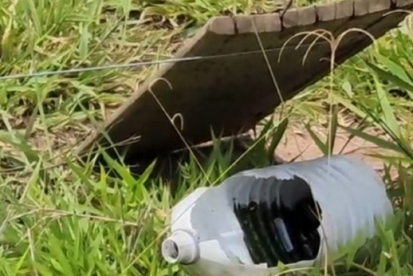 O revólver foi encontrado dentro de um recipiente plástico ao lado da porteira. 