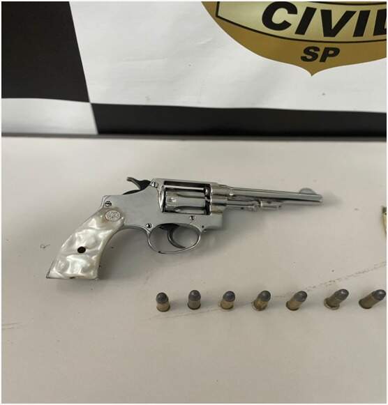 Revólver calibre 32 e sete munições foram apreendidos. Foto: Polícia Civil/Divulgação