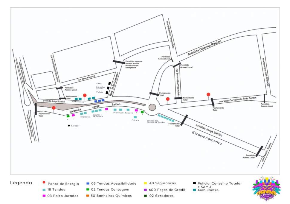 Mapa do desfile (crédito: Prefeitura de Bauru)