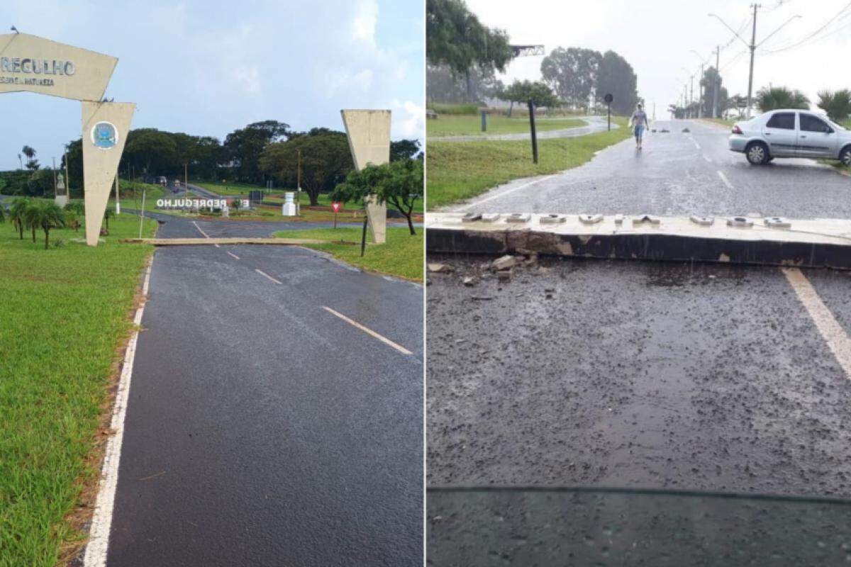 Estrutura caída na entrada da cidade