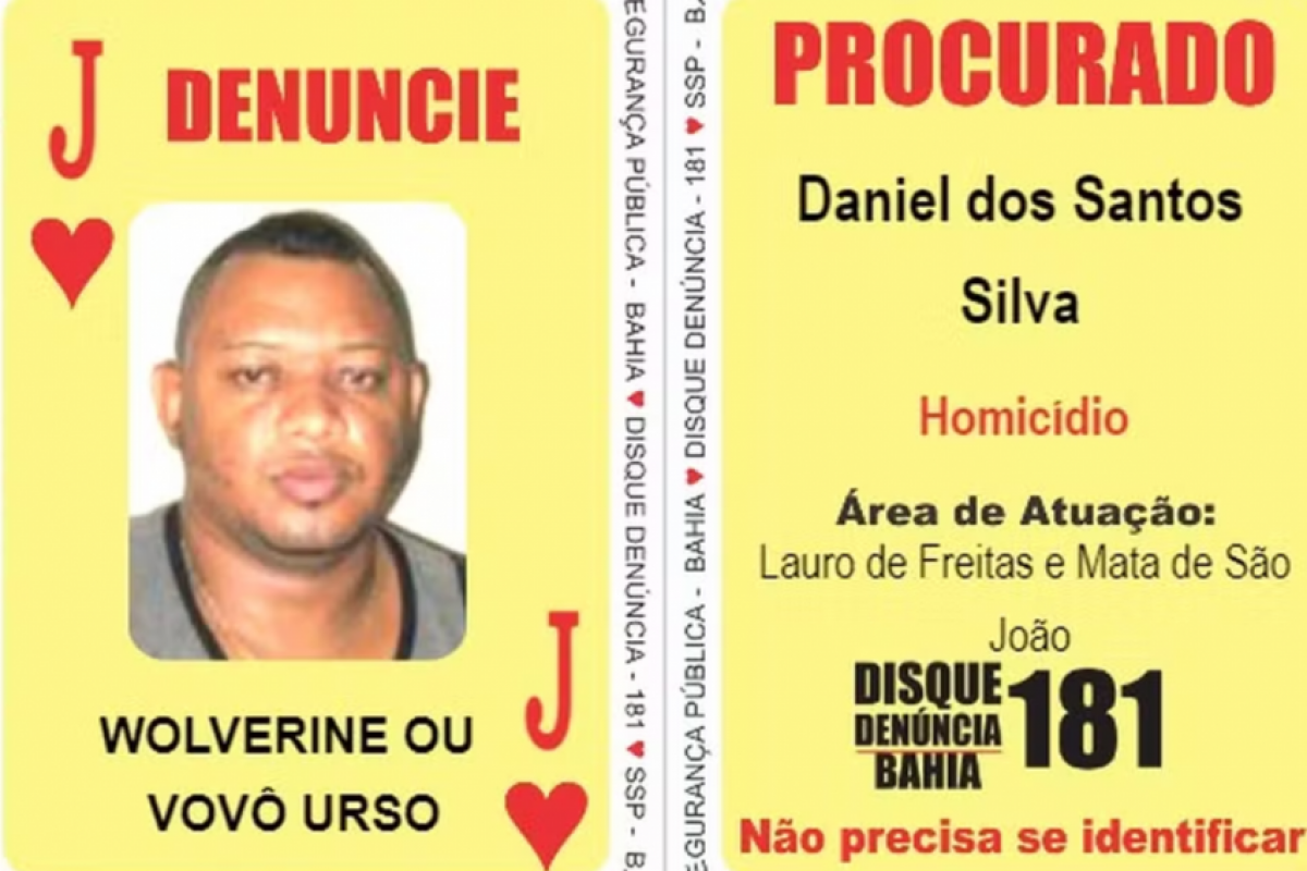 Também conhecido como 'Vovô Urso', Daniel dos Santos Silva ocupava a carta 'Valete de Copas' do Baralho do Crime da Secretaria de Segurança Pública da Bahia