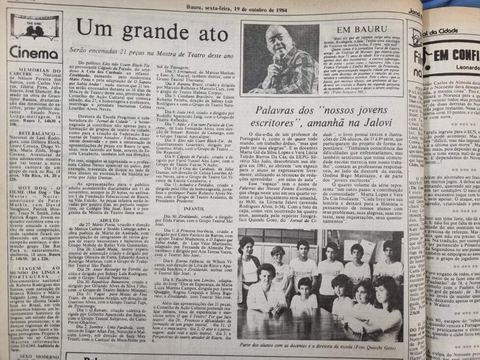 Matéria publicada no Jornal da Cidade em 19 de outubro de 1984 trata da peça ‘Ziraldando’