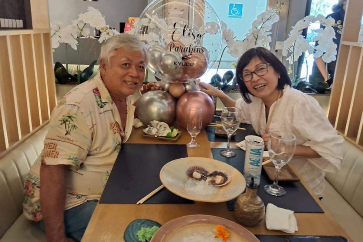Guilherme Tsuyoshi e Elisa Ori na comemoração do aniversário