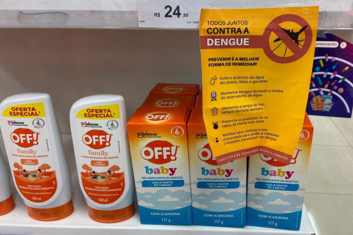 Em entrevista com alguns balconistas das farmácias locais, foi possível observar a alta demanda por repelentes específicos para a dengue