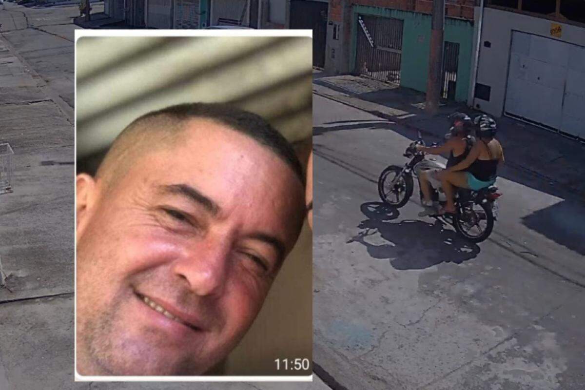 André (no detalhe) e ao fundo a imagem dele com a moto a caminho do Jardim São José 2
