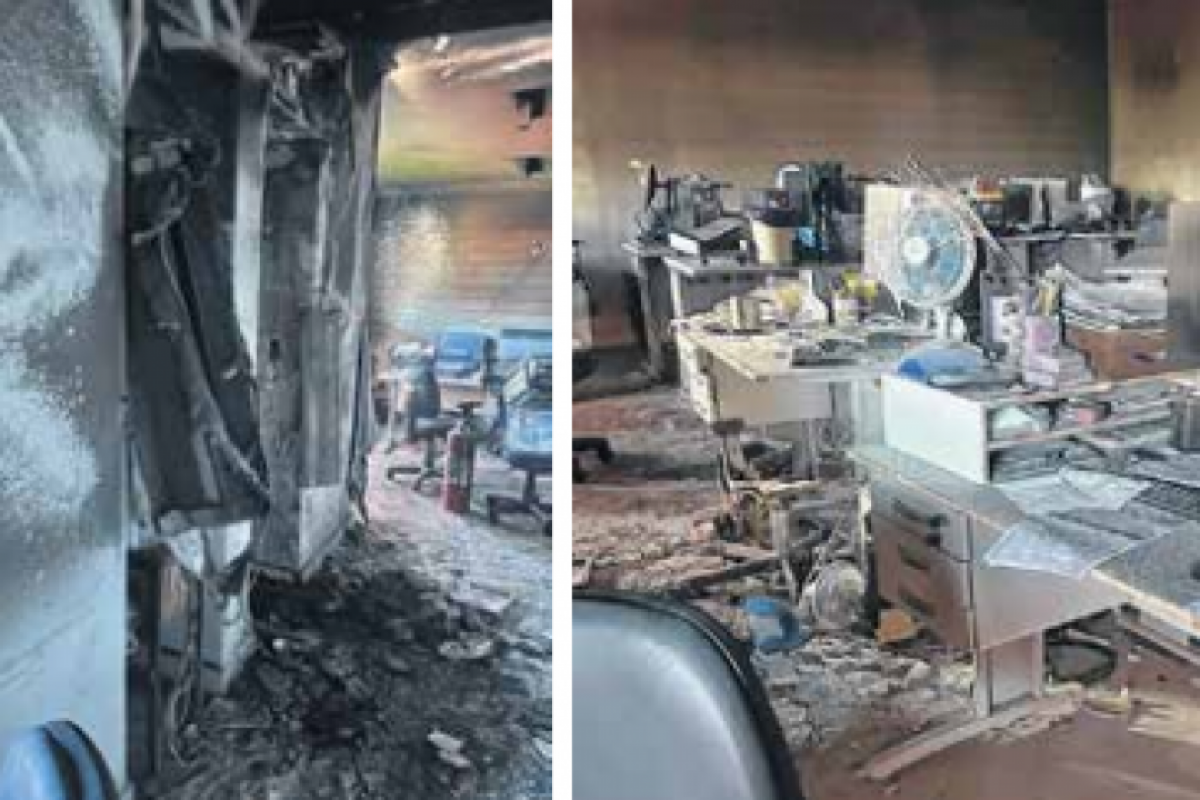 Sala do prédio do departamento ficou inteiramente tomada pelas cinzas; extintor estava vencido