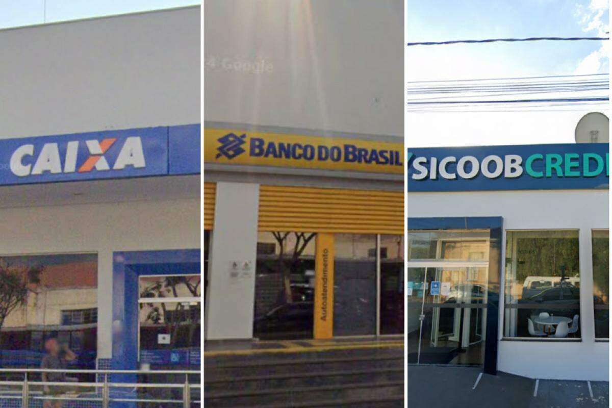 Agência bancárias da Caixa Econômica Federal, Banco do Brasil em Franca, e Sicoob de Cristais Paulista
