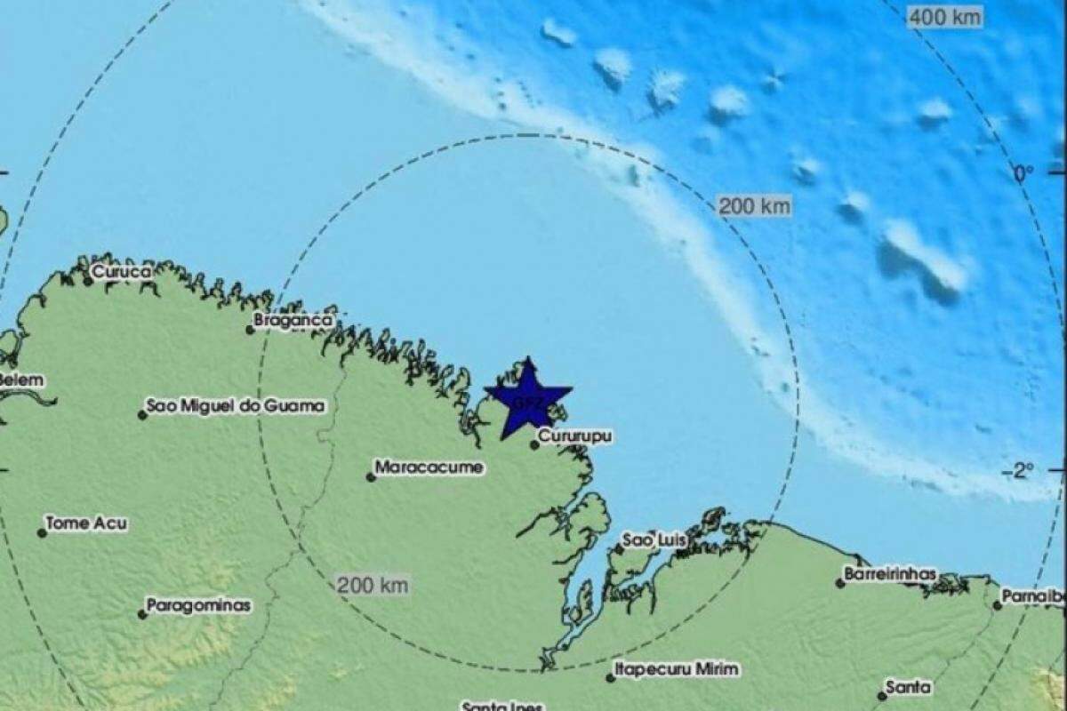 O tremor foi a 30 km de Cururupu, perto do Oceano Atlântico, a uma profundida de 360 km