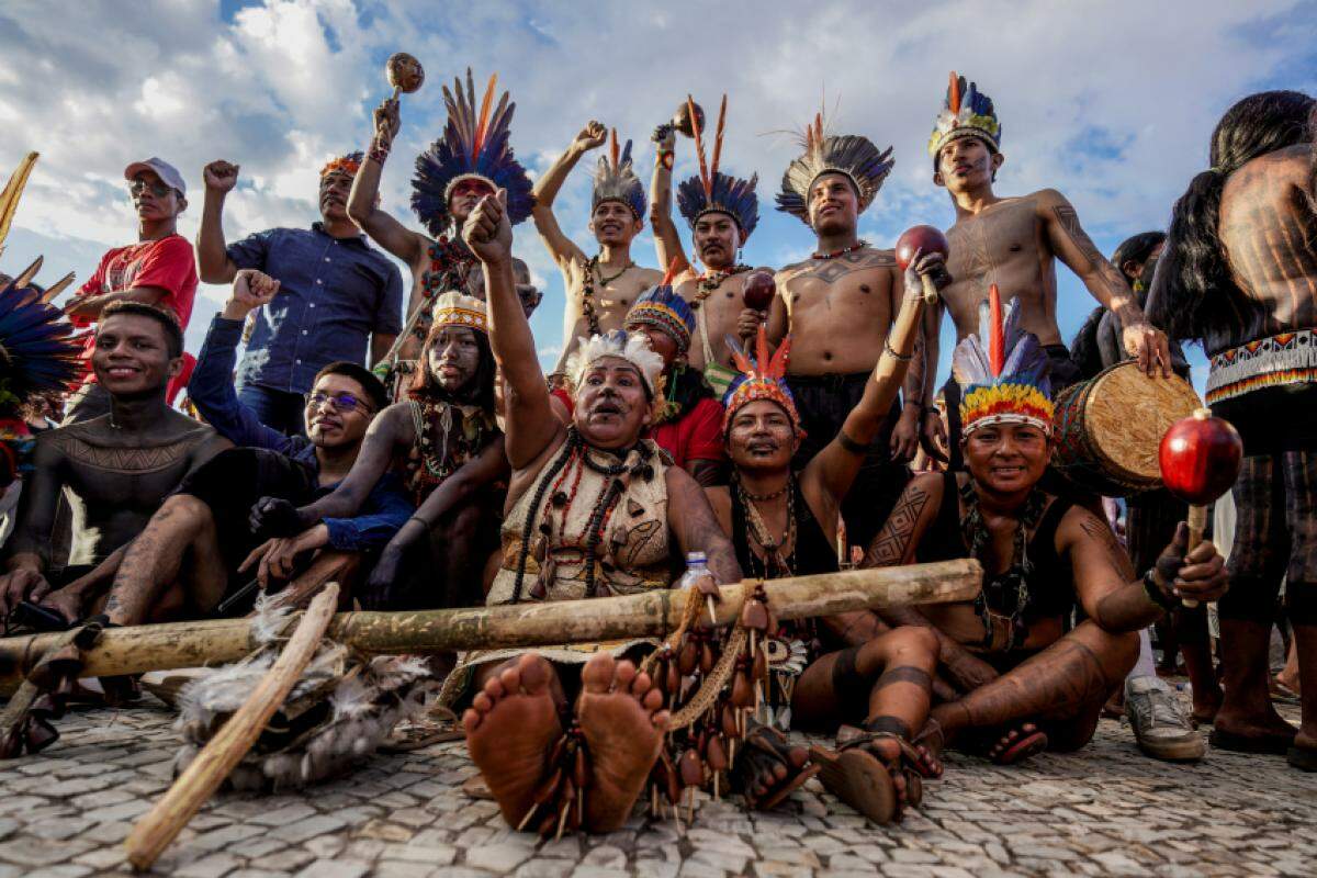 Indígenas de várias etnias participaram do Acampamento Terra Livre 2024 , no último dia 25, em Brasília