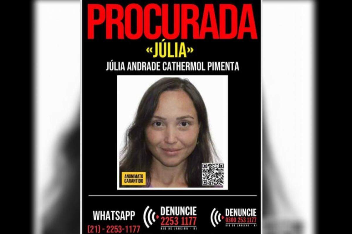 Julia Andrade Cathermol Pimenta está sendo procurada pela Polícia Civil do Rio de Janeiro