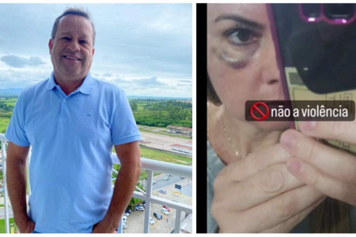 Ademir Pereira e a ex-esposa, em foto feita pela mulher após a agressão