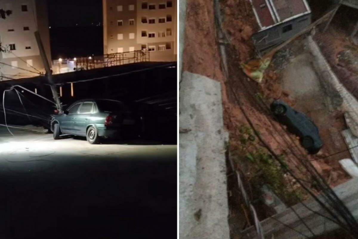 O carro Hulk antes e depois de cair no buraco