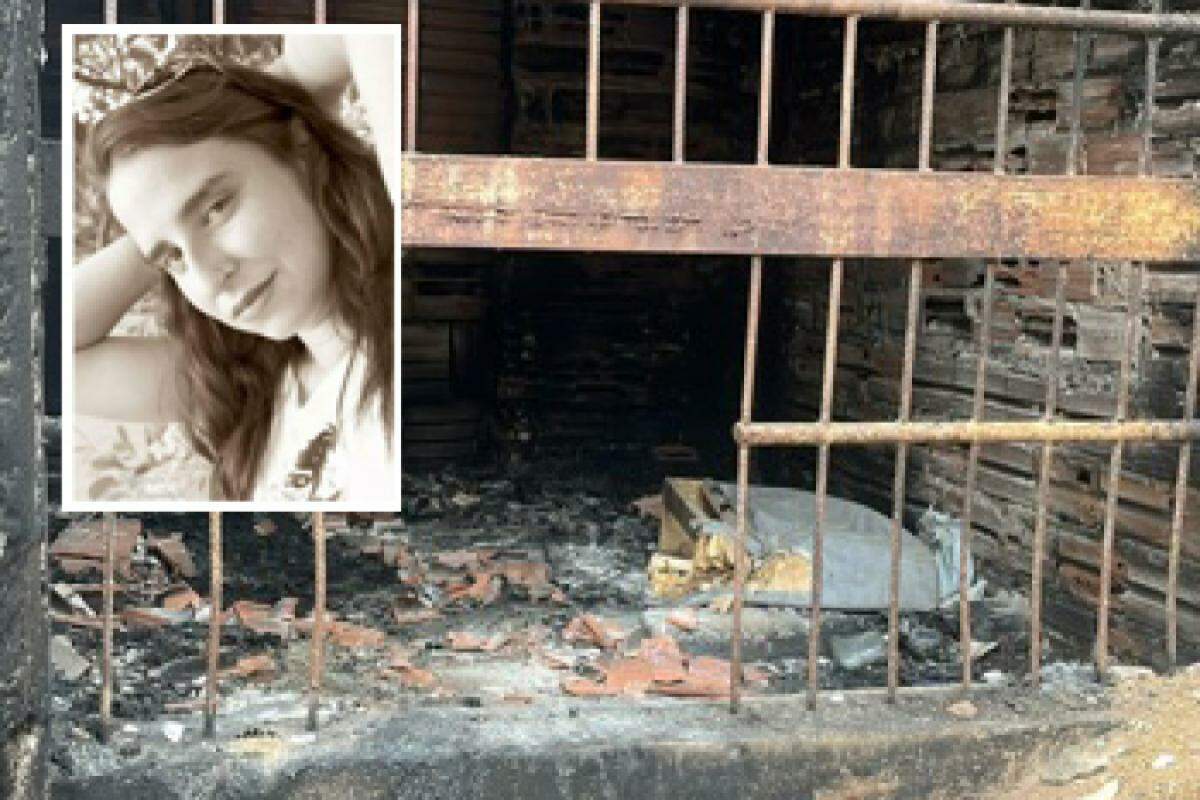 Local onde o casal foi queimado; no detalhe, a vítima Danielle Regina
