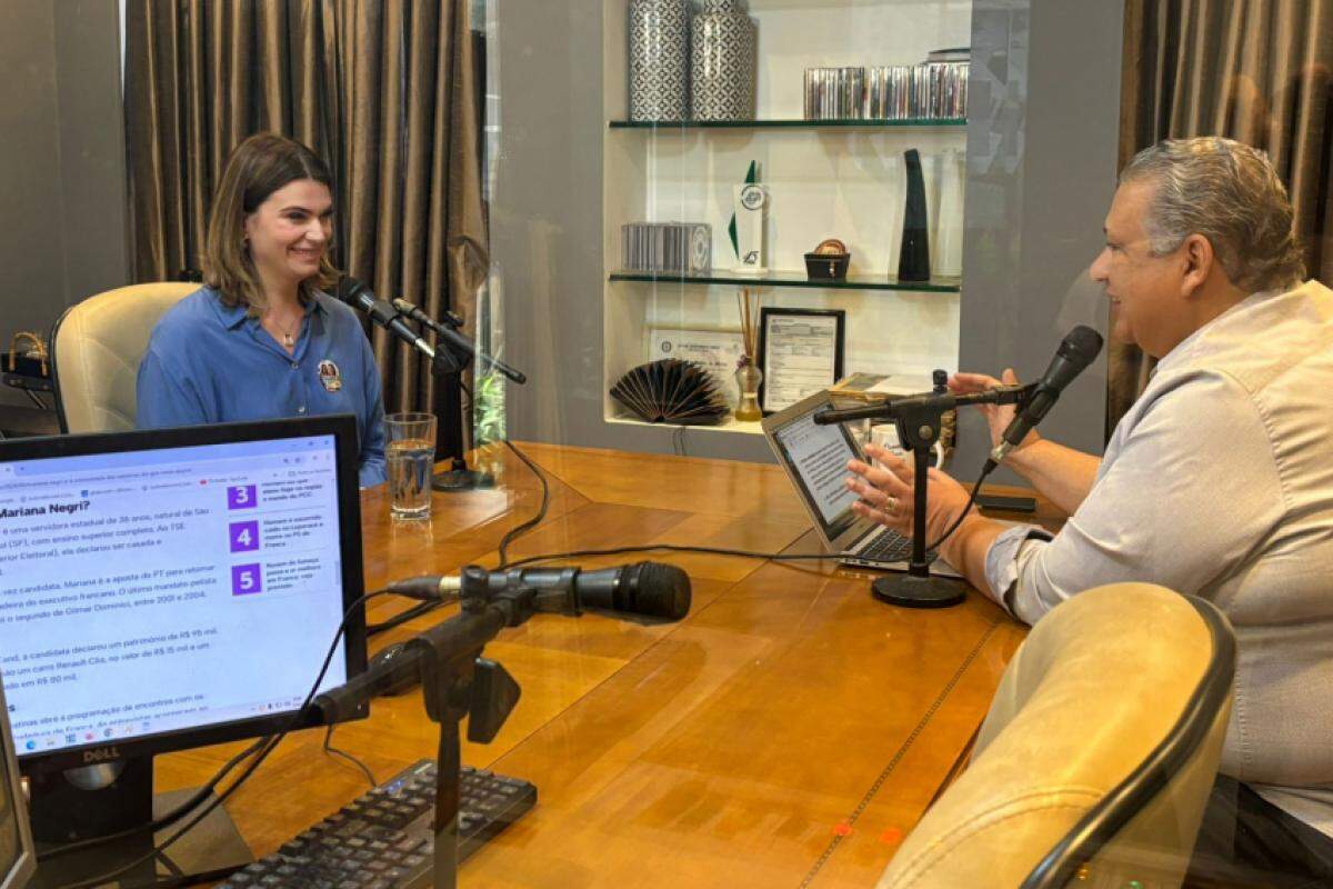 Mariana Negri durante sabatina no GCN e rádio Difusora: tentativa frustrada de impedir a publicação da pesquisa