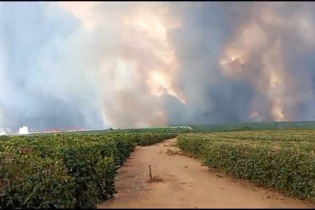 Densa cortina de fumaça dos incêndios que atingem a região de Pedregulho