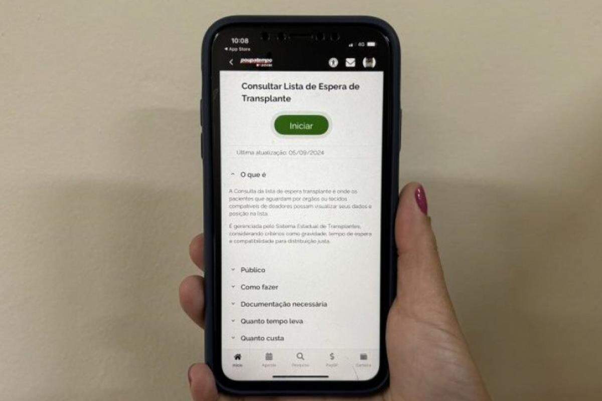 24 mil pacientes podem consultar posição na fila de transplantes pelo aplicativo do Poupatempo. 