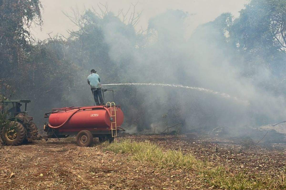 Agricultores apagam incêndio que atinge o cafezal na região de Franca