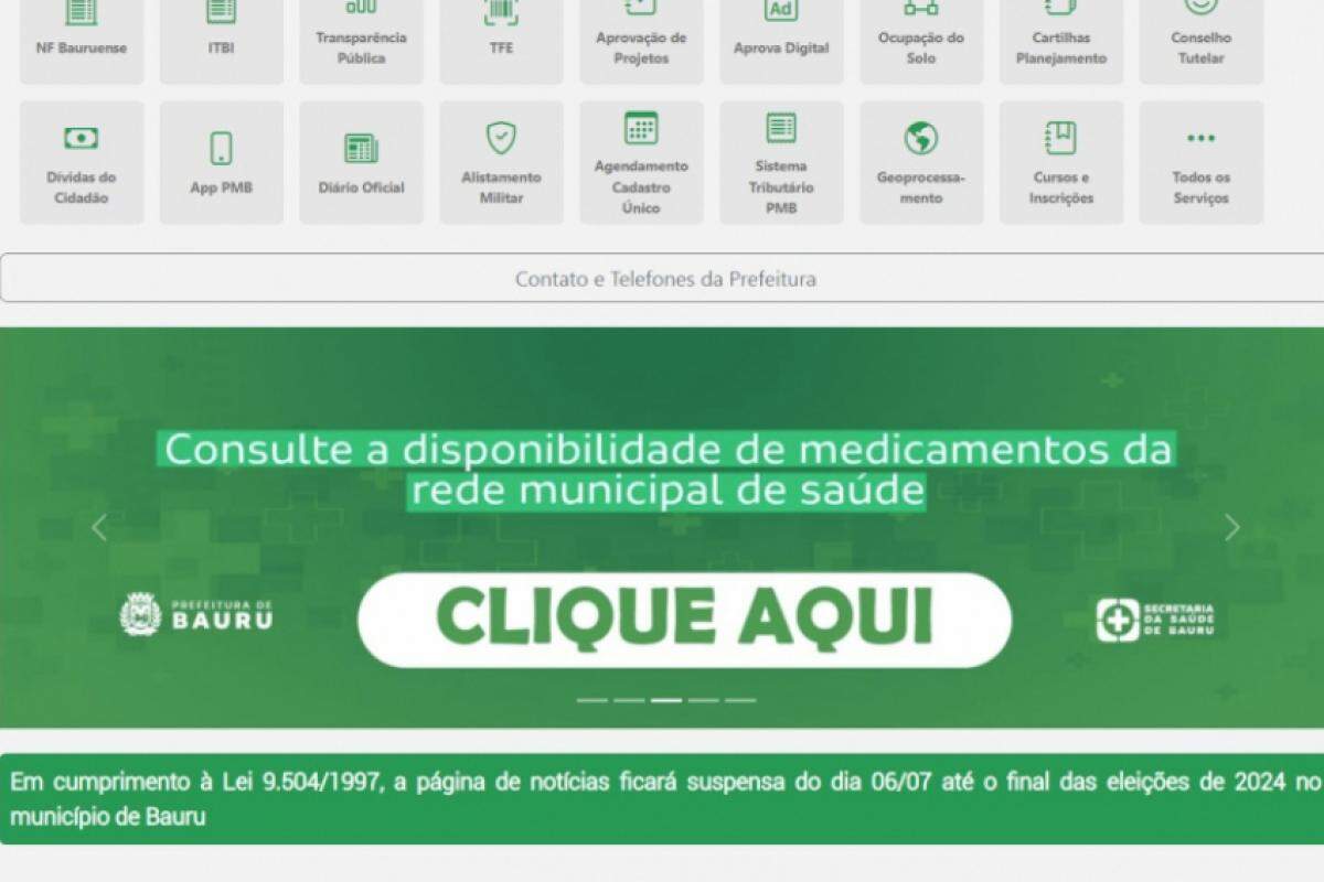 No site oficial da prefeitura, seção de “Notícias” está temporariamente suspensa