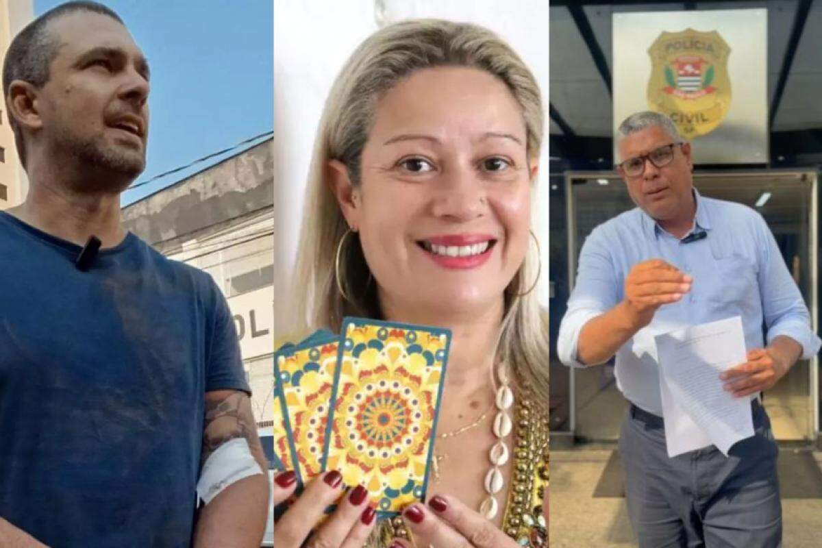 Candidato a vereador Renan Paes, oraculista Lúcia Souza e candidato a prefeito Paulo Campos