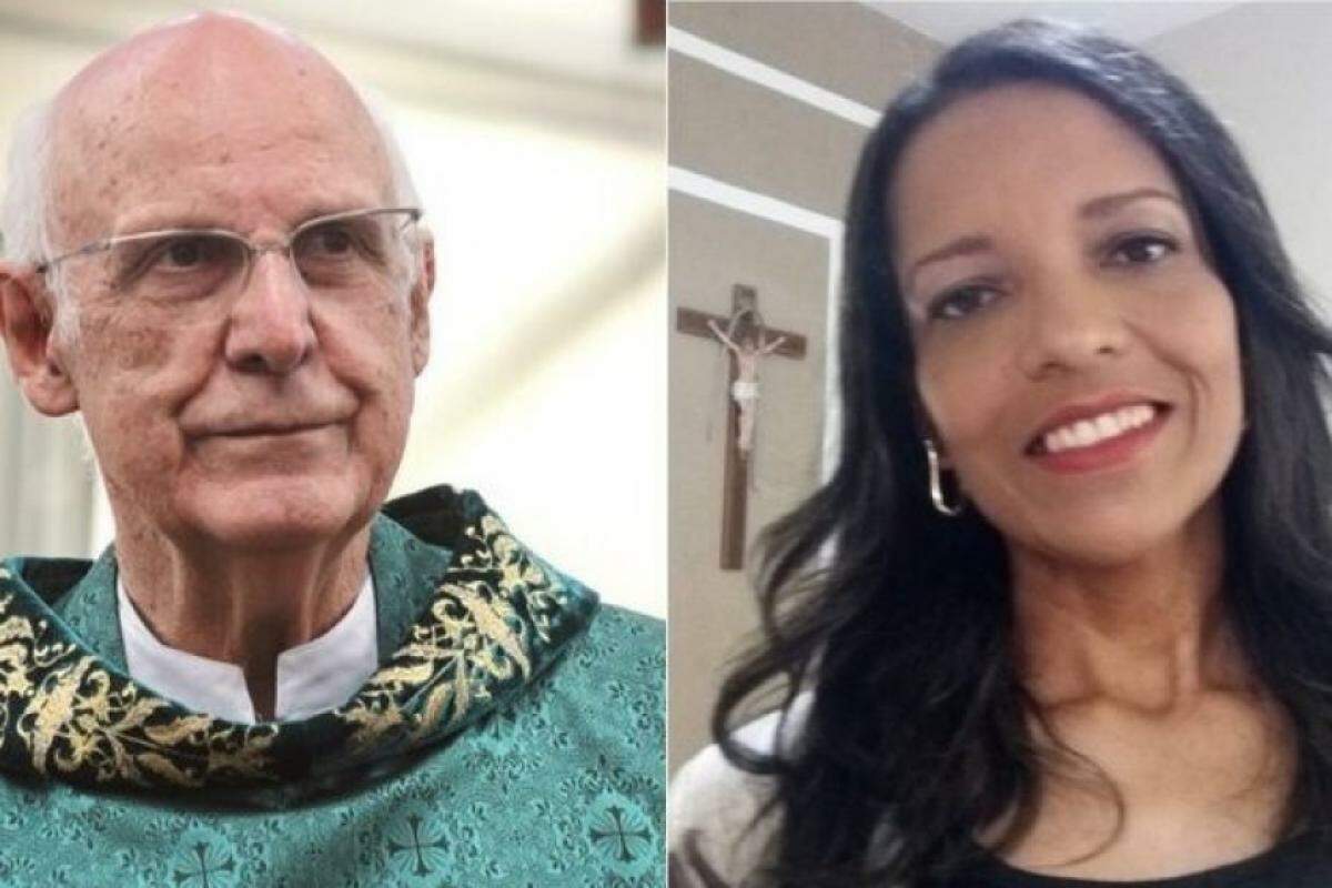 Montagem com as fotos de padre Julio Lancellotti e Angela Menezes