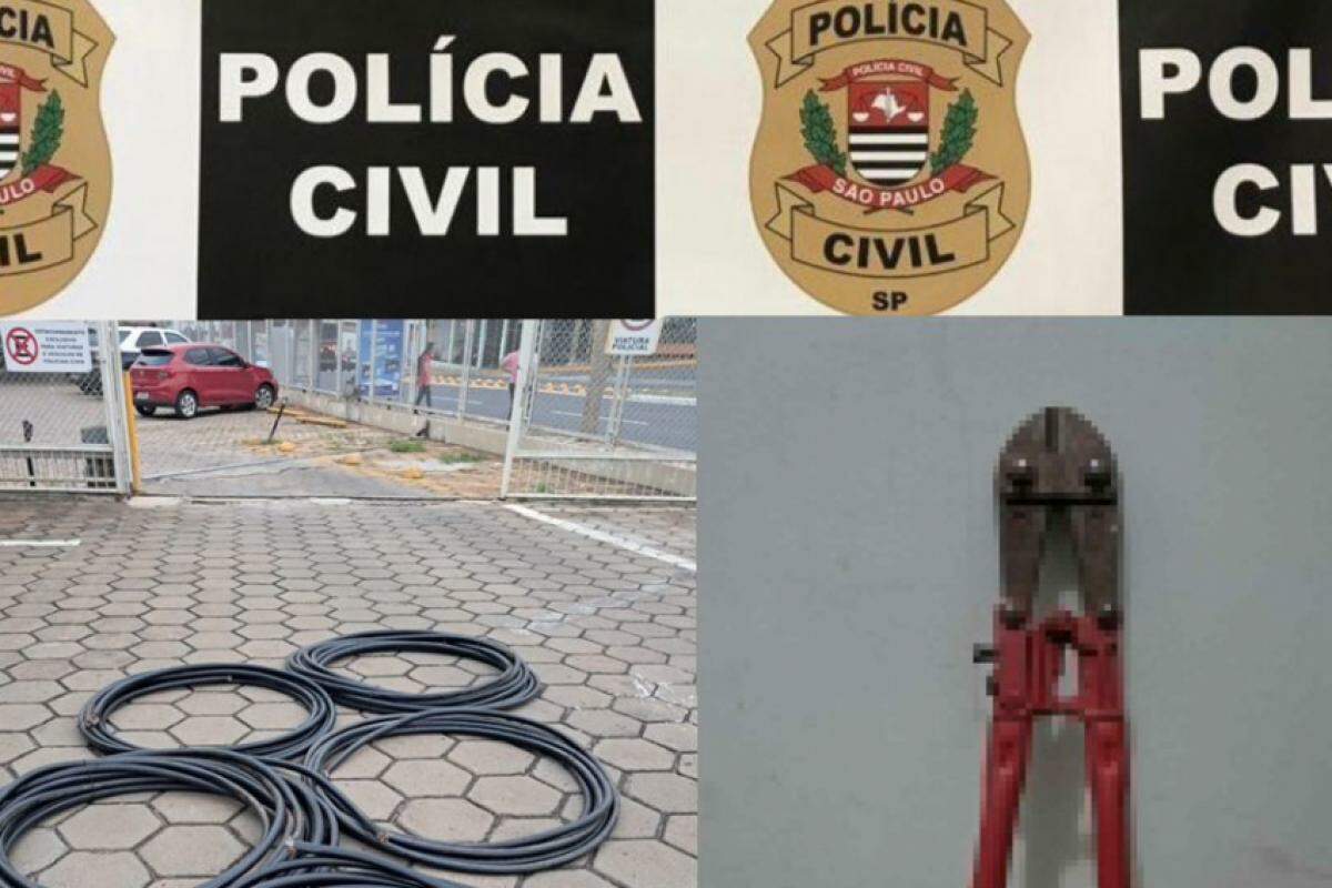 Cabos de telefonia e alicate apreendidos pela Polícia Civil