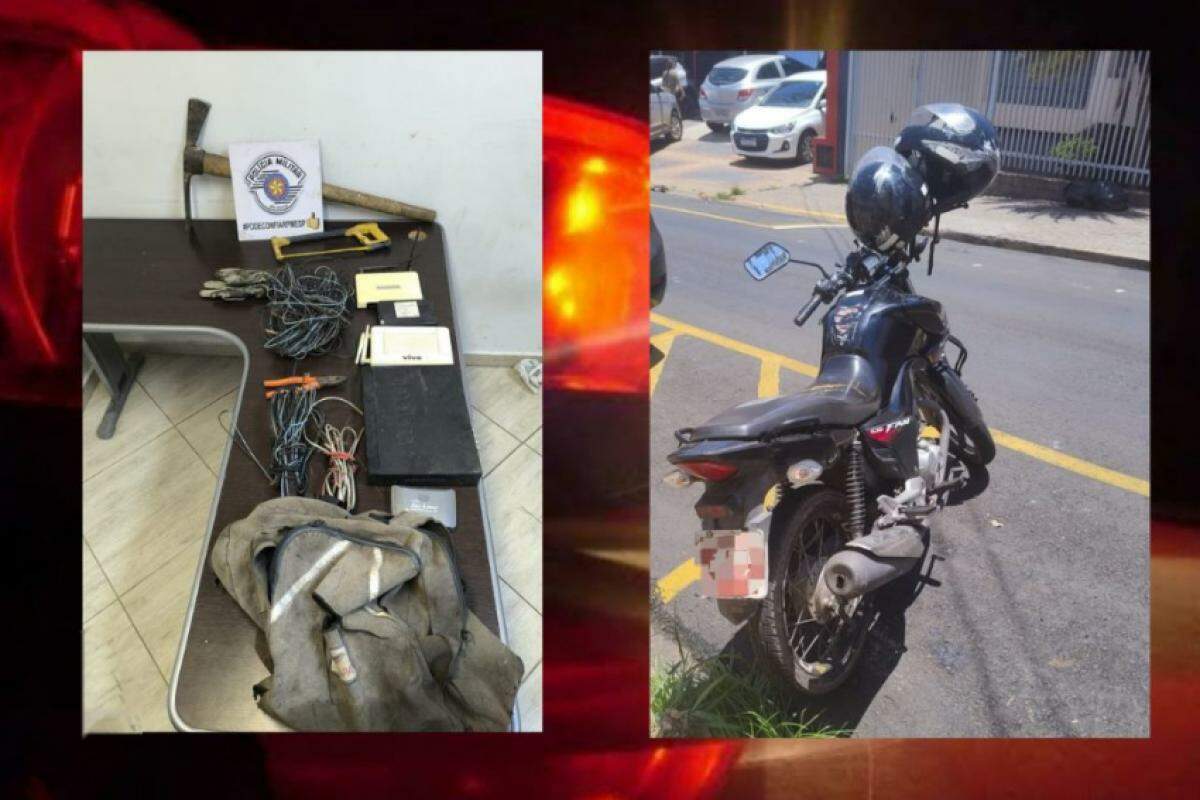 As ferramentas furtadas e a moto foram apreendidas pela polícia  