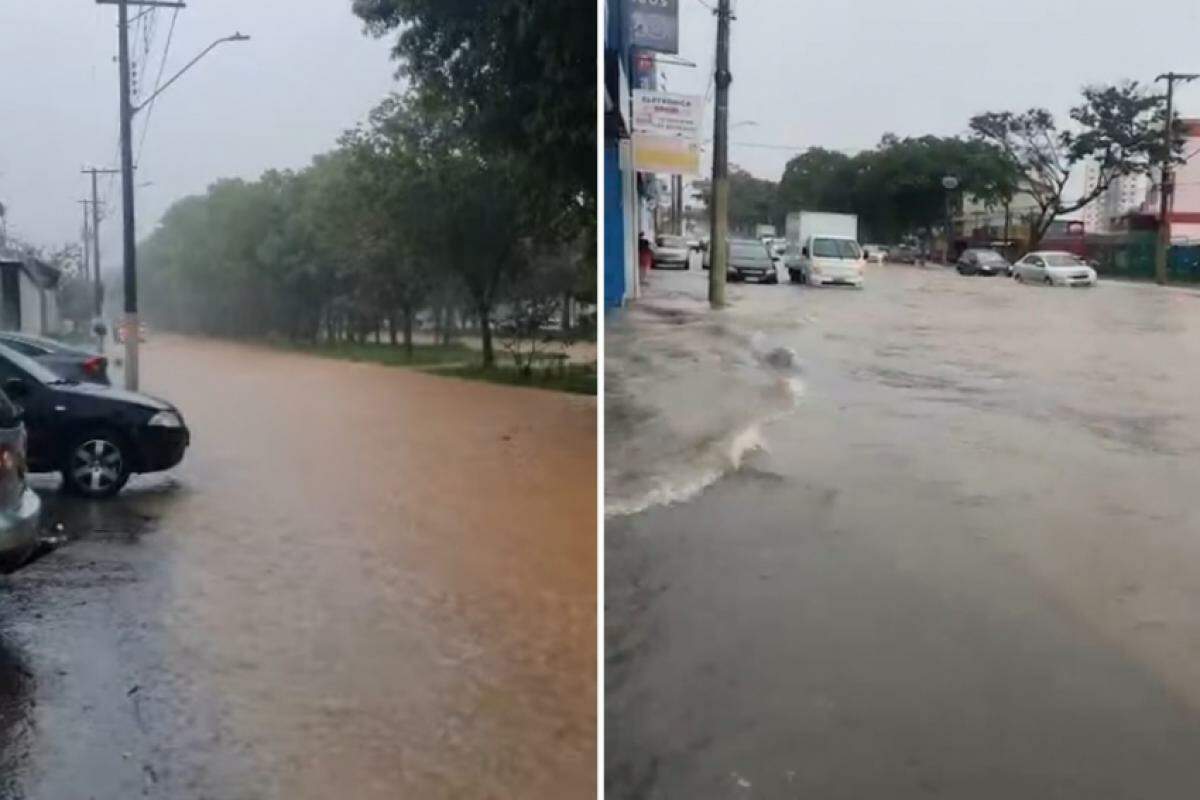 Ruas alagadas em Guará (esq.) e São José (dir.)