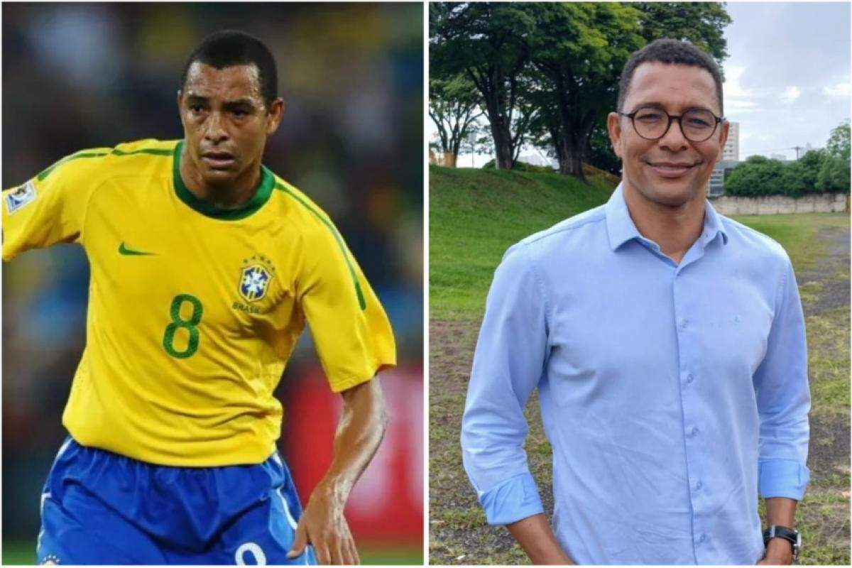 Gilberto Silva com a camisa da seleção brasileira e em Franca