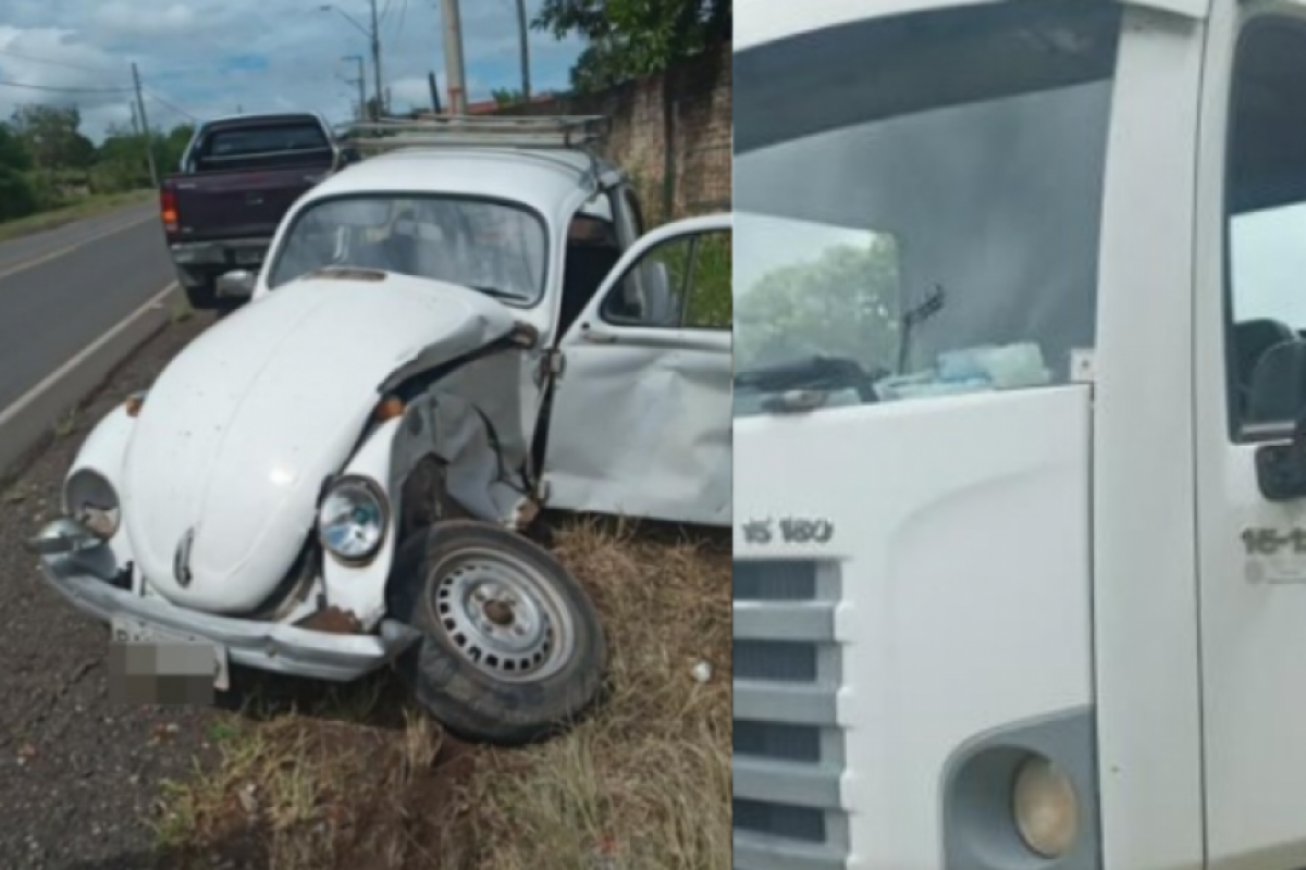 Após ser projetado do carro, o homem de 73 anos caiu no asfalto.