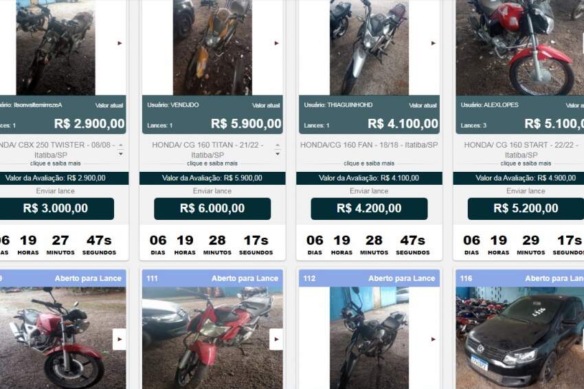 Os veículos estão disponíveis na página oficial da leiloeira