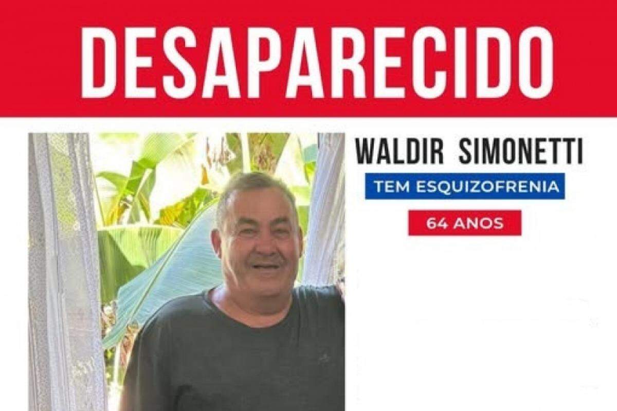 Postagem sobre o desaparecimento de Waldir Simonetti