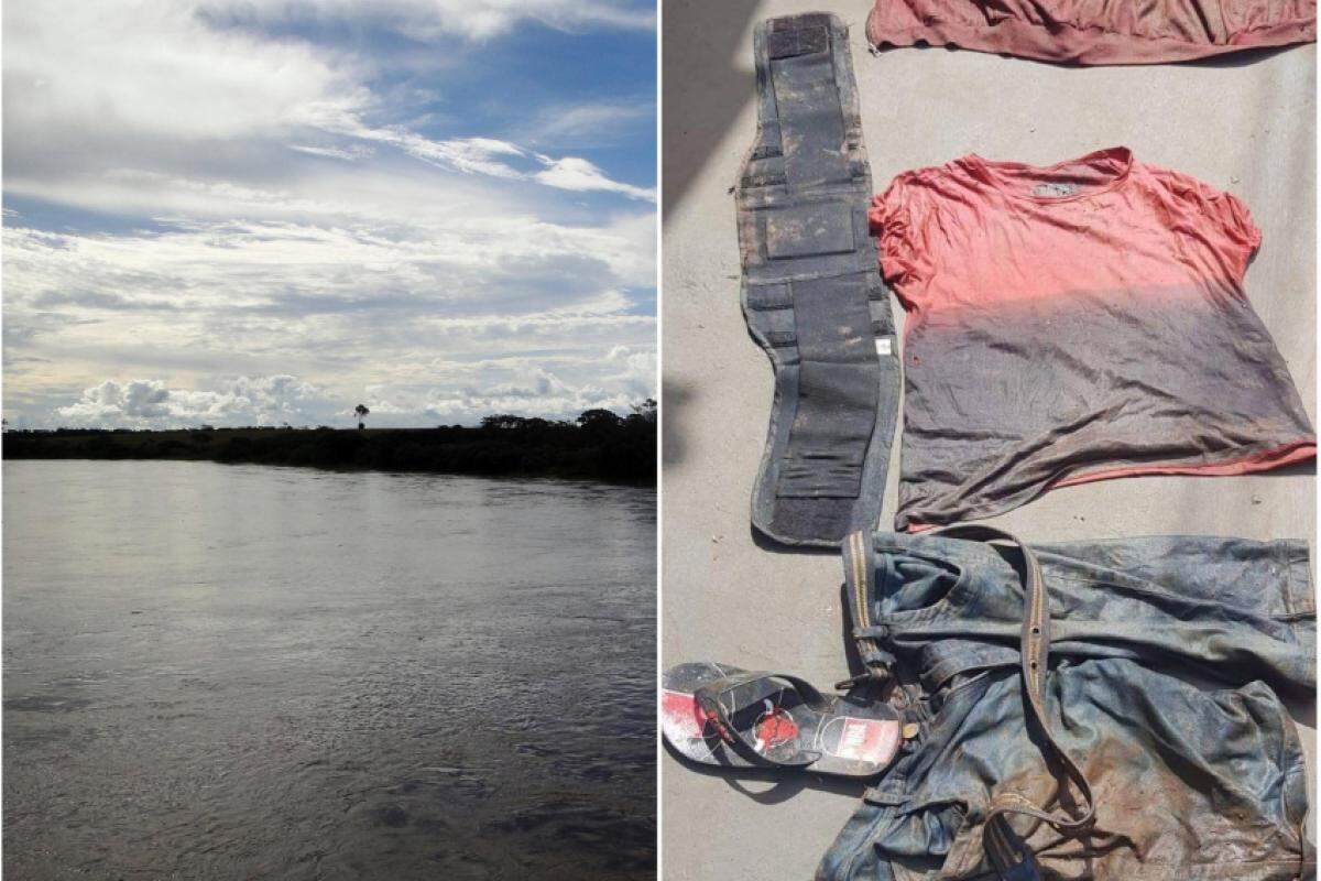 À esquerda, Rio Pardo; à direita, vestimentas encontradas na vítima