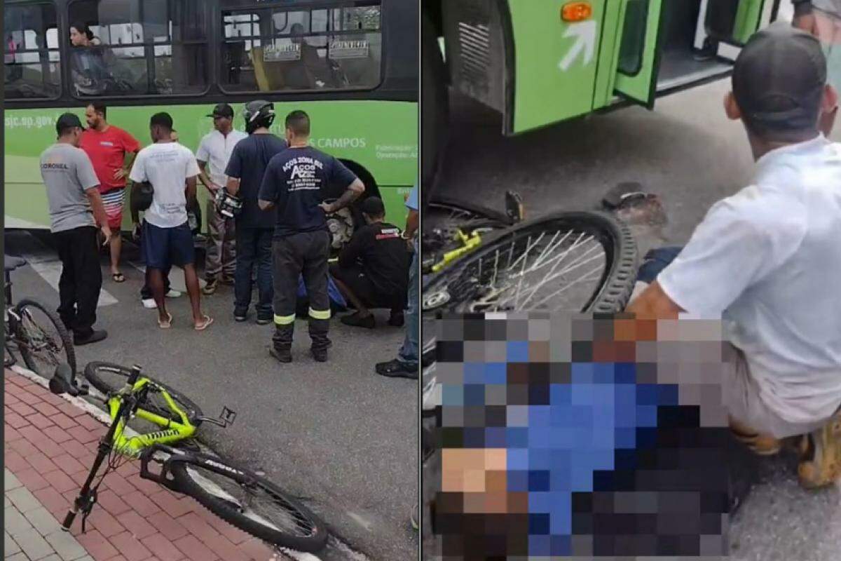 Local do acidente e o menino deitado no chão após a colisão