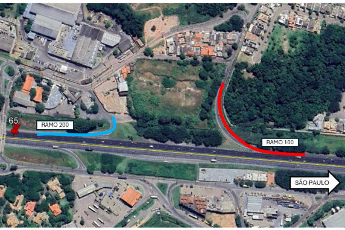 O ramo 100 e o ramo 200, acessos da rodovia ao bairro e do bairro à rodovia estarão interditados
