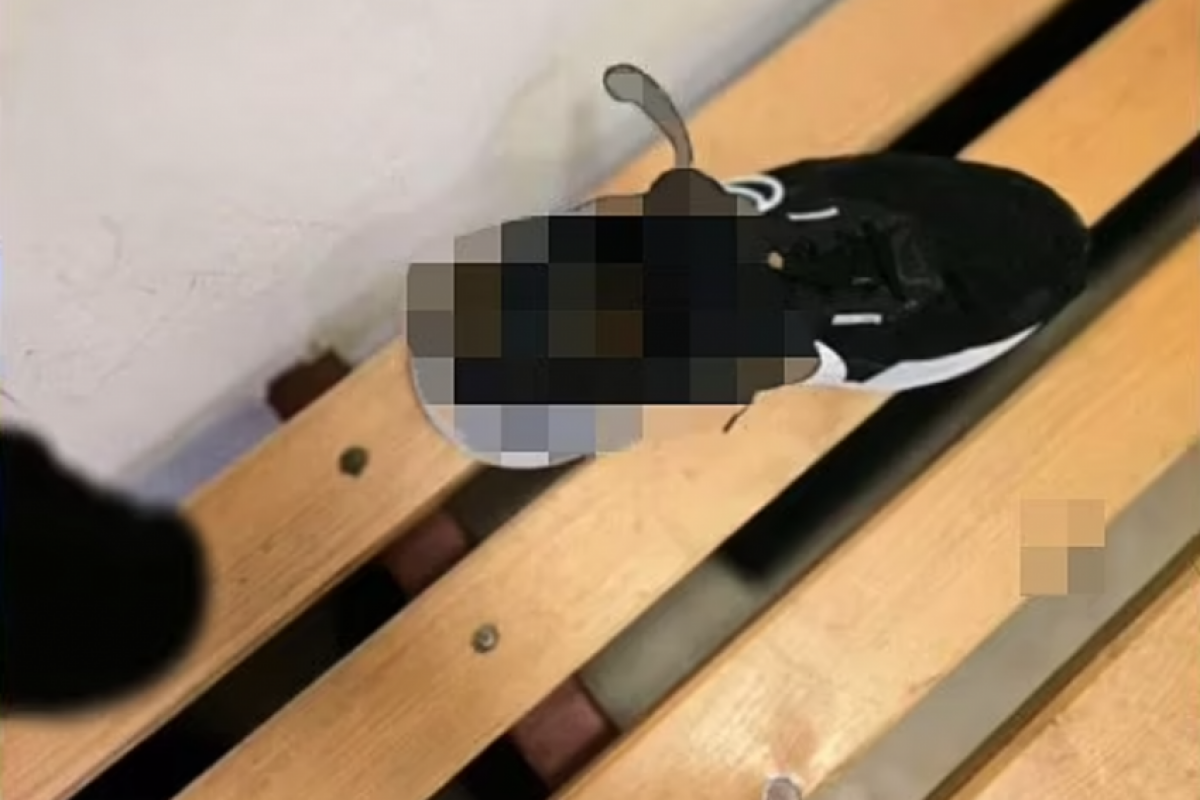 Alguém defecou dentro do tênis preto do árbitro. 
