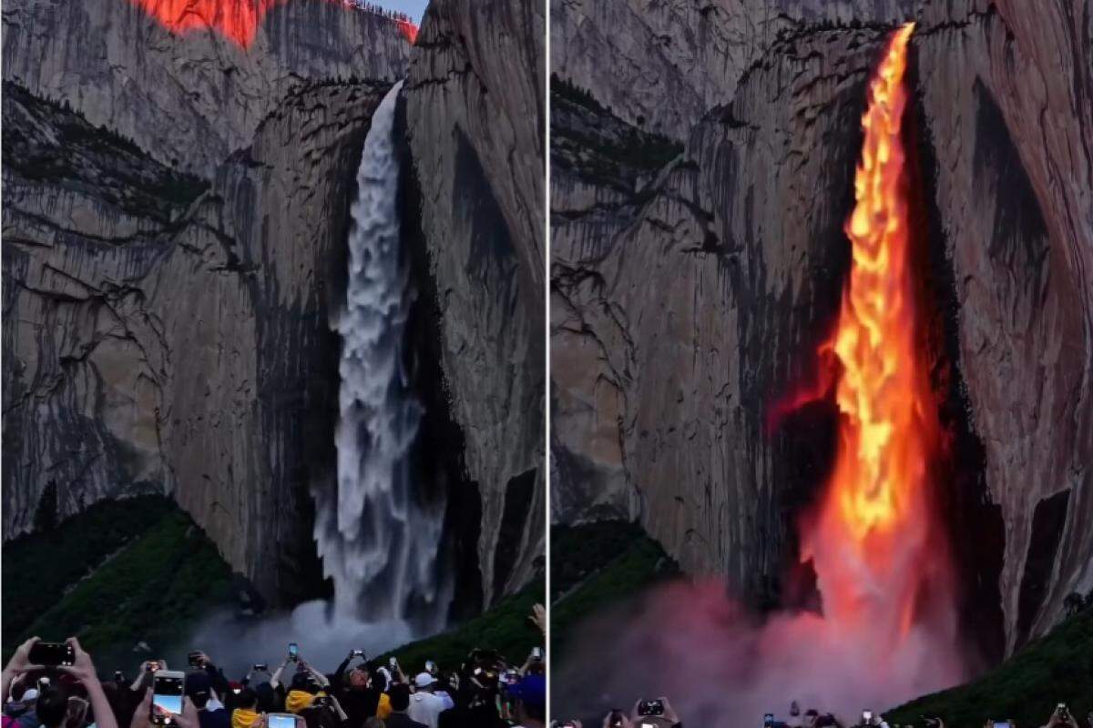 Cachoeira com água e depois o efeito da luz do sol