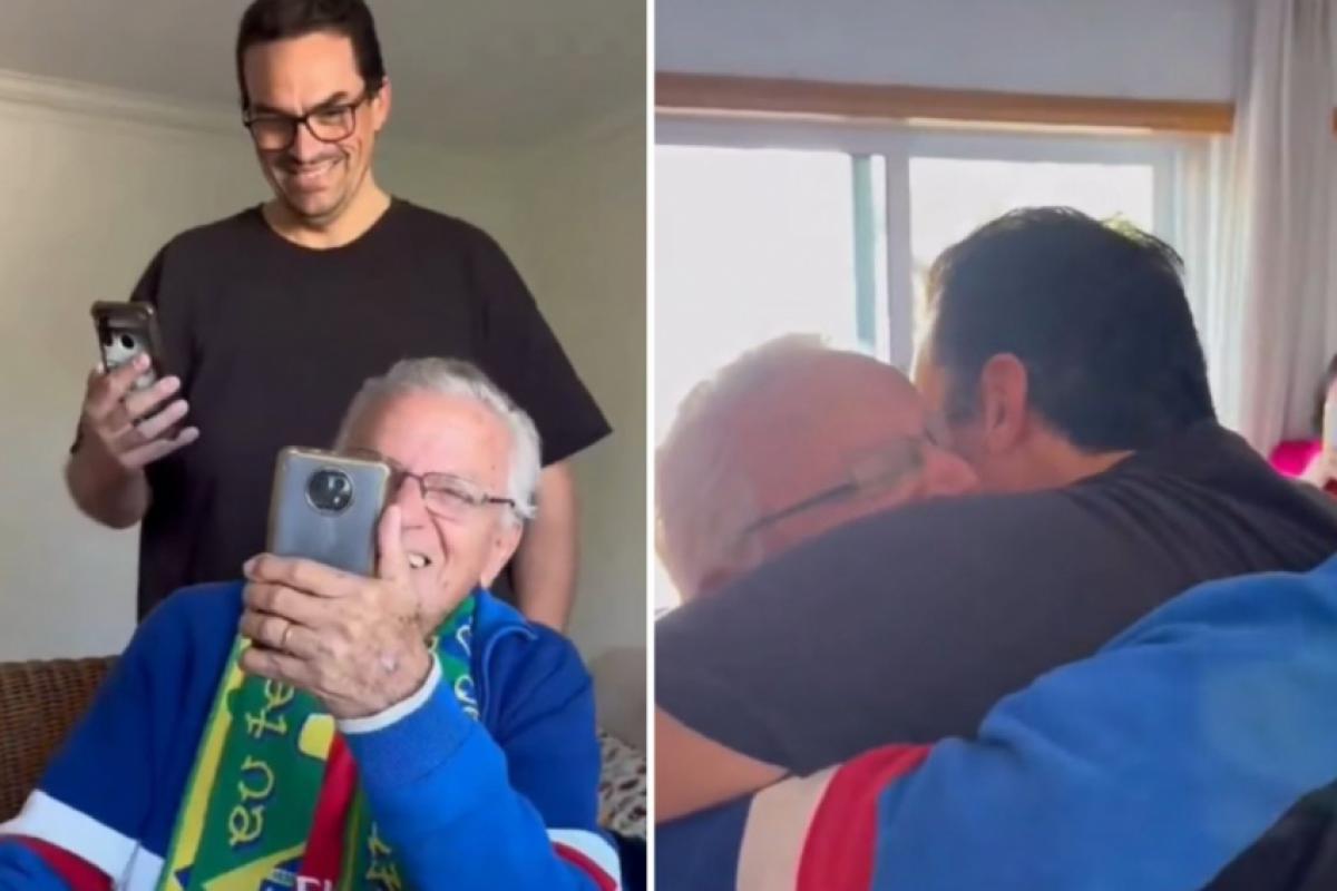 Filho surpreende pai idoso em emocionante reencontro