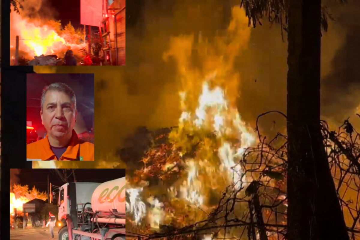 O Corpo de Bombeiros e equipes de apoio trabalharam intensamente no combate do fogo e rescaldo 