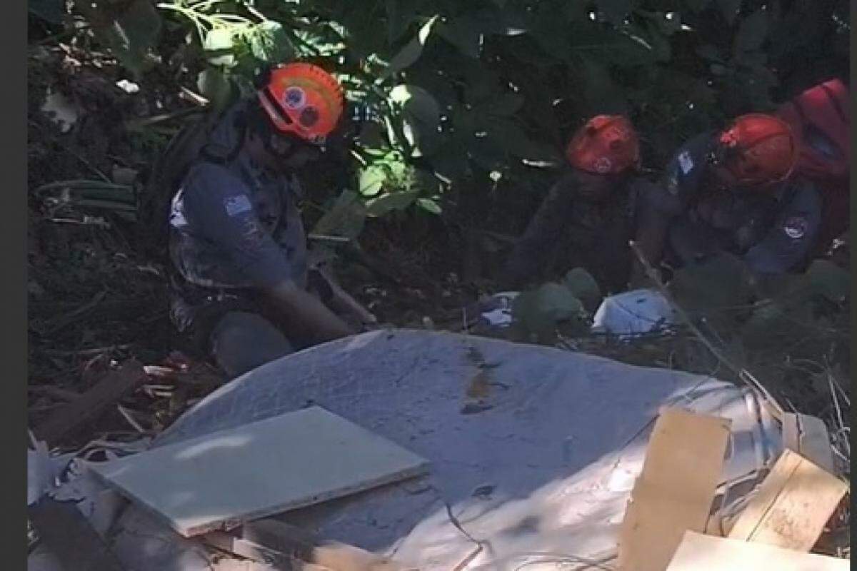 Bombeiros durante o resgate ao motorista