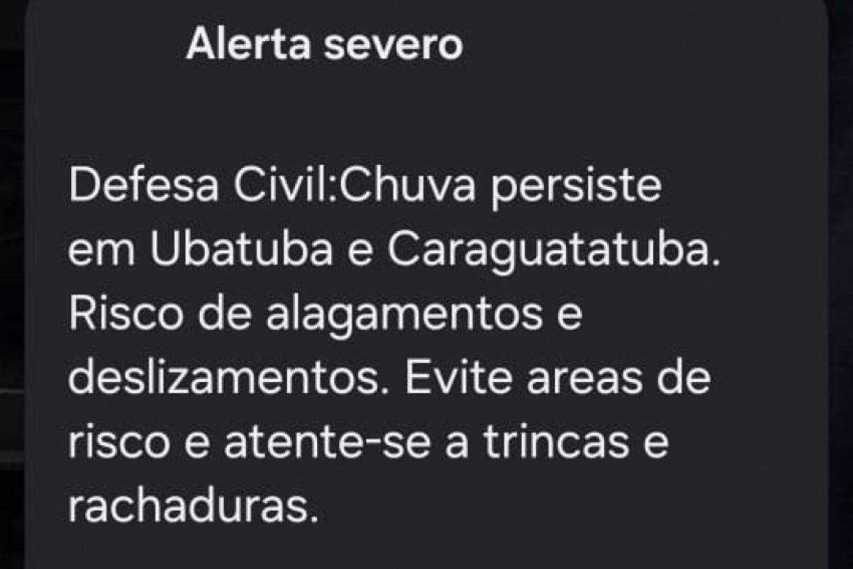 Alerta emitido para Ubatuba e Caraguatatuba