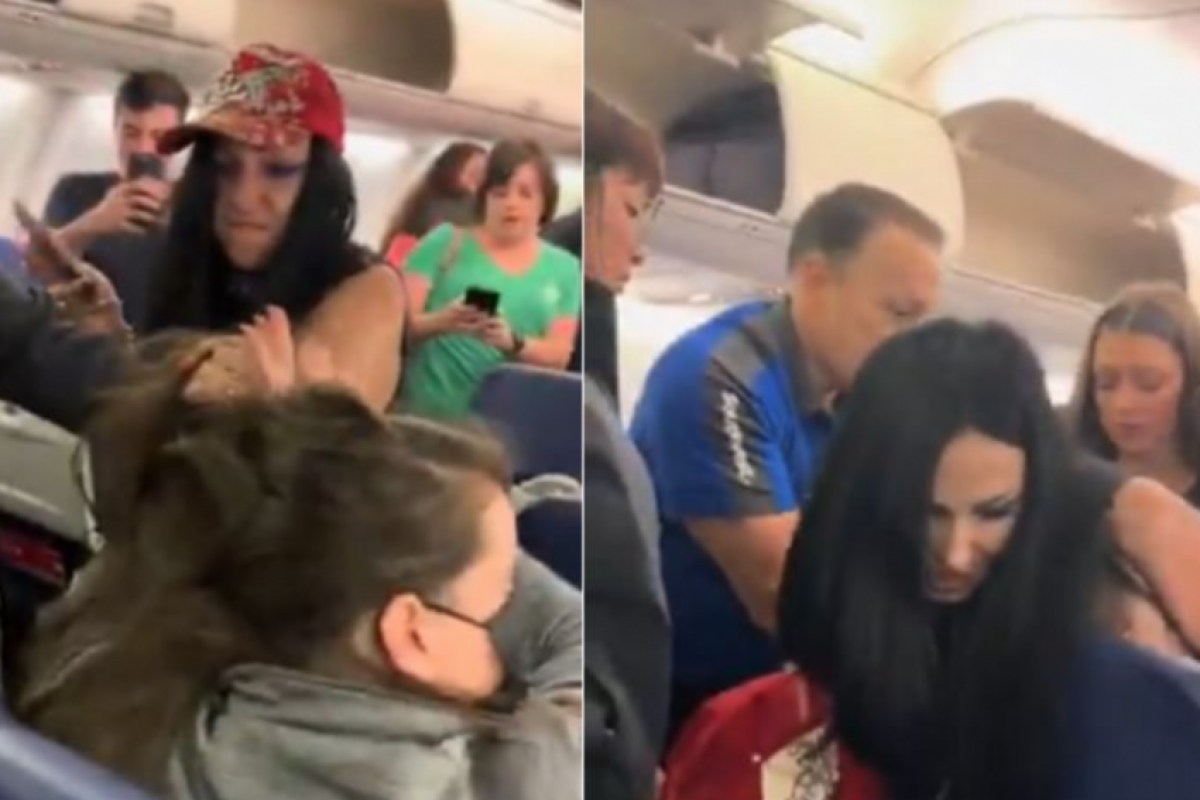 A cena, registrada por outros passageiros, revela as agressões verbais seguidas pela agressão física. 