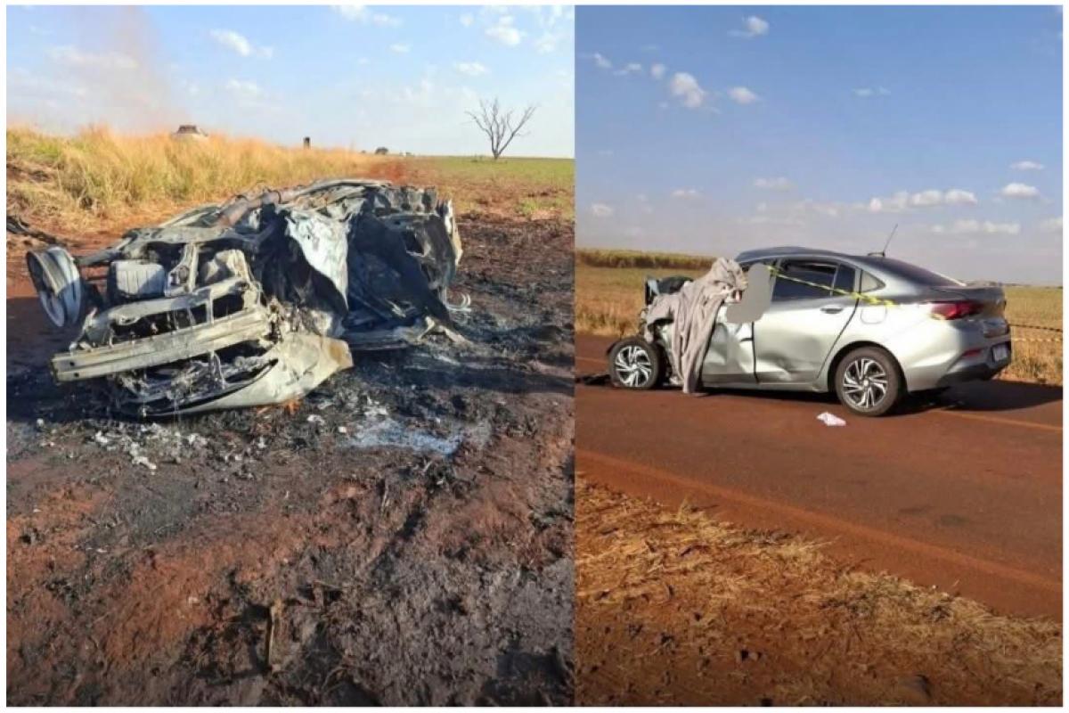 Um dos veículos pregou fogo após a colisão 